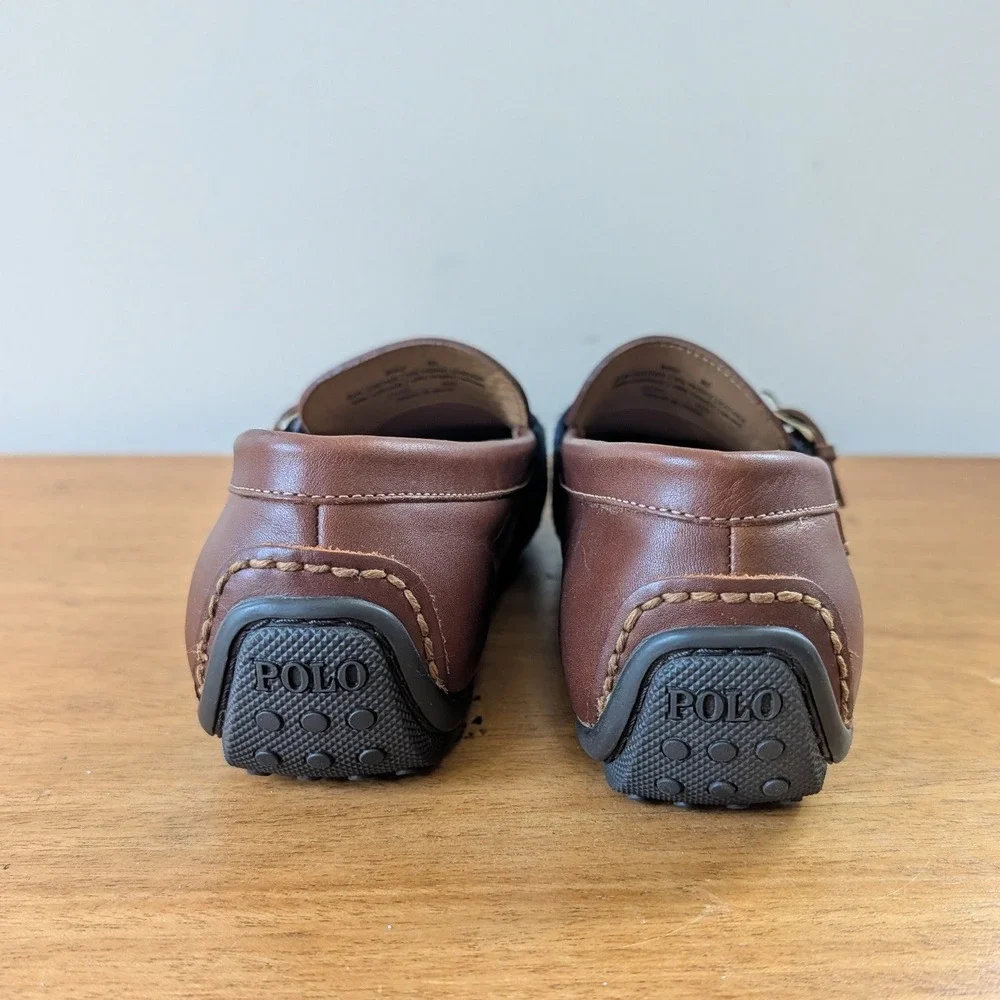 Polo Ralph Lauren Riali Leather Driving Loafers Men's 8D Brown Striped Buckle